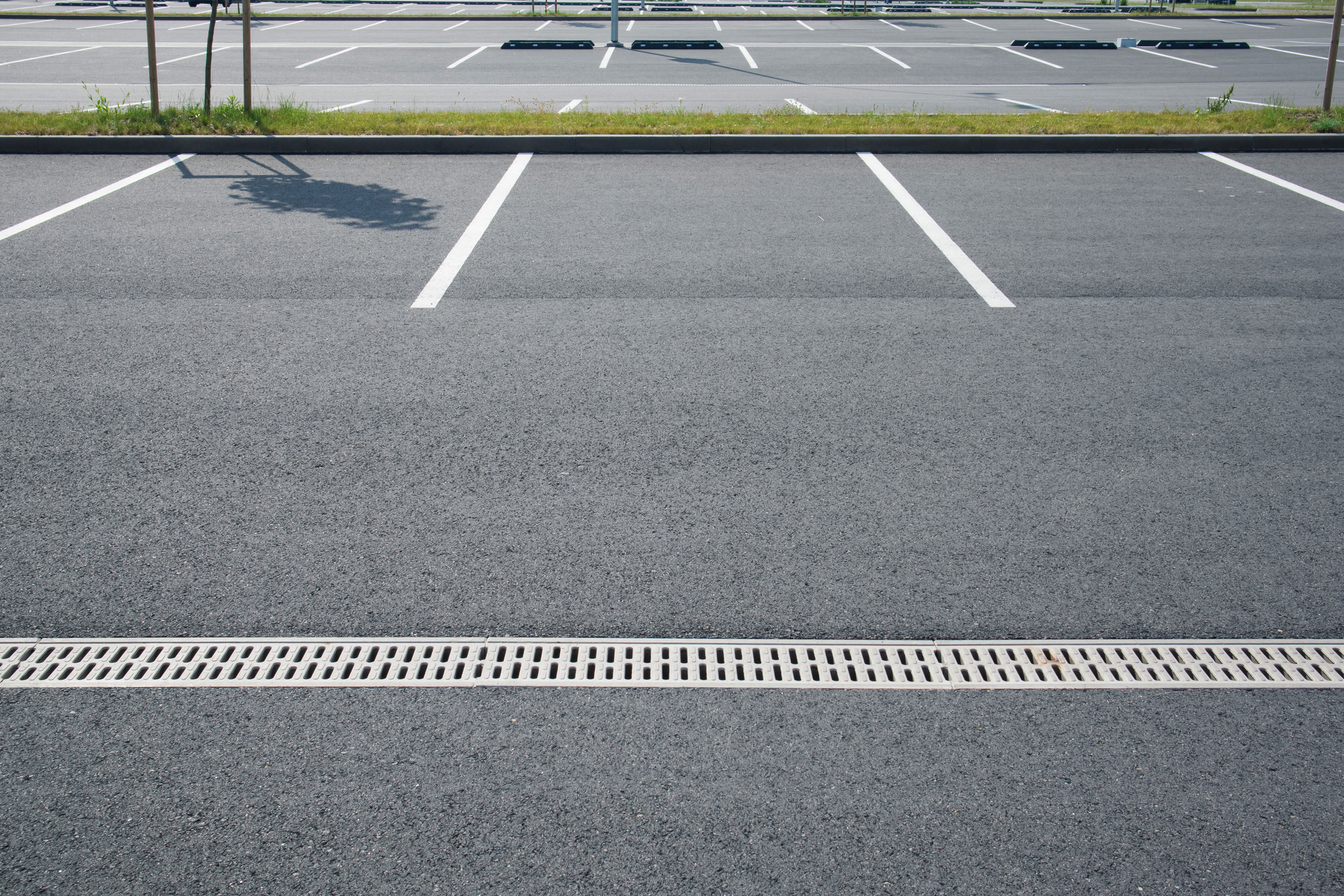 Large Parking Lot with White Asphalt Parking Lines